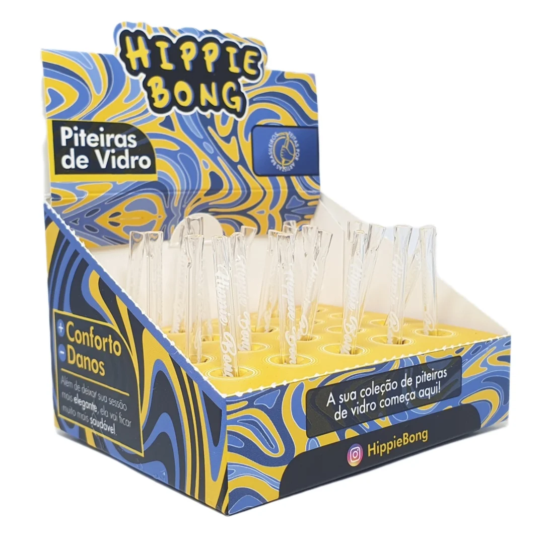 CAIXA DE PITEIRA DE VIDRO HIPPIE BONG S/BOCAL C/ 20